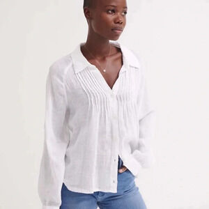 Hartford white linen button shirt pin tuck long sleeve Size 1 Fits Size 2-4